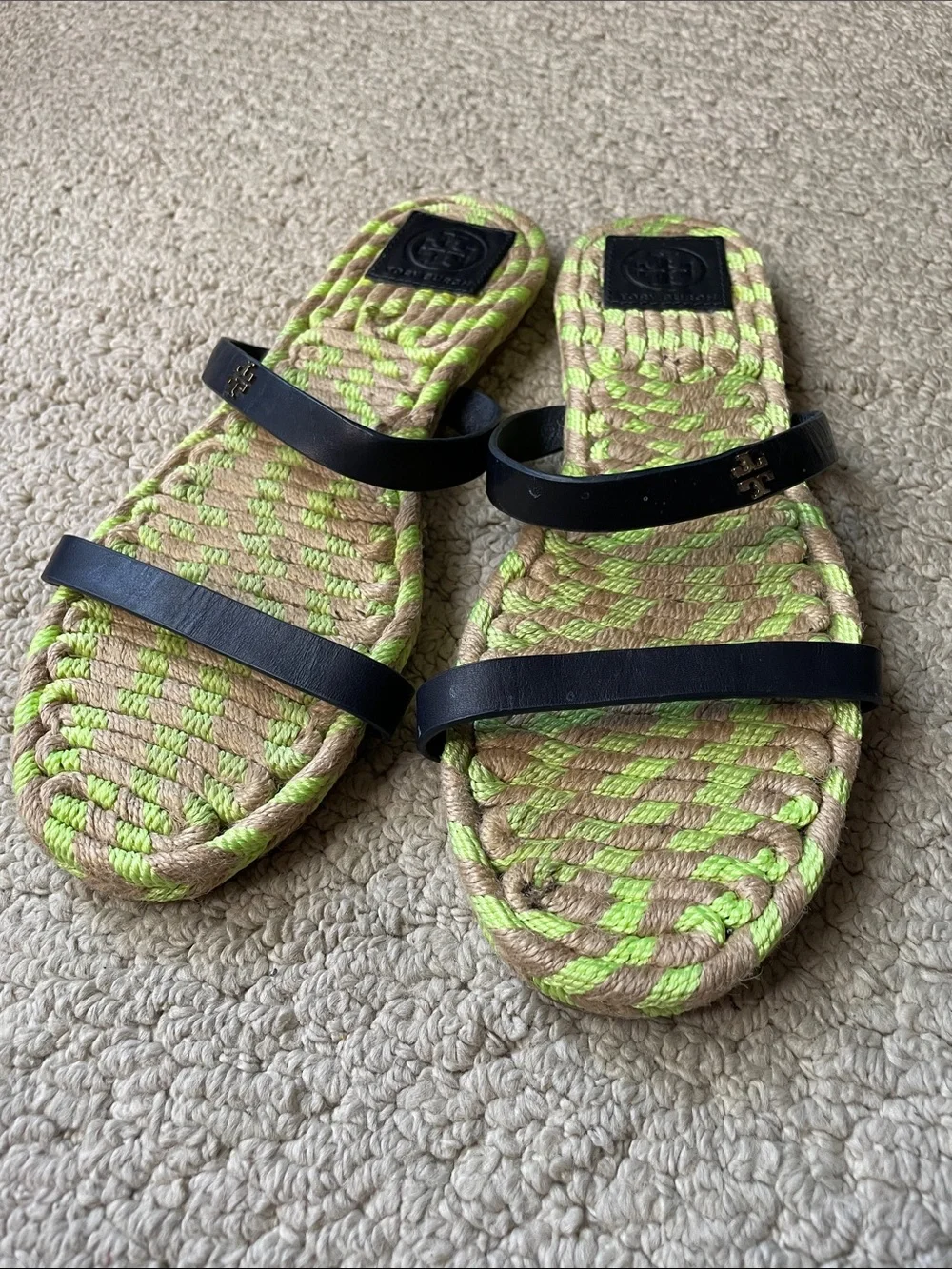 Tory Burch Double Black Leather Strap Sandals